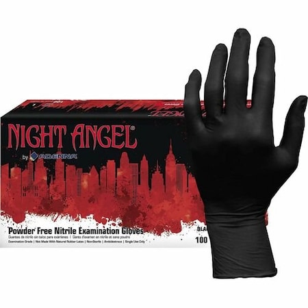 Hospeco Night Angel, Disposable Gloves, 4 mil Palm, Nitrile, Powder-Free, S, 10 PK, Black HOSNGL222